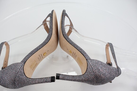 Stuart Weitzman Nunaked Ankle Strap Sandals Silver Gray Glitter Size 5 Evening - Picture 10 of 14